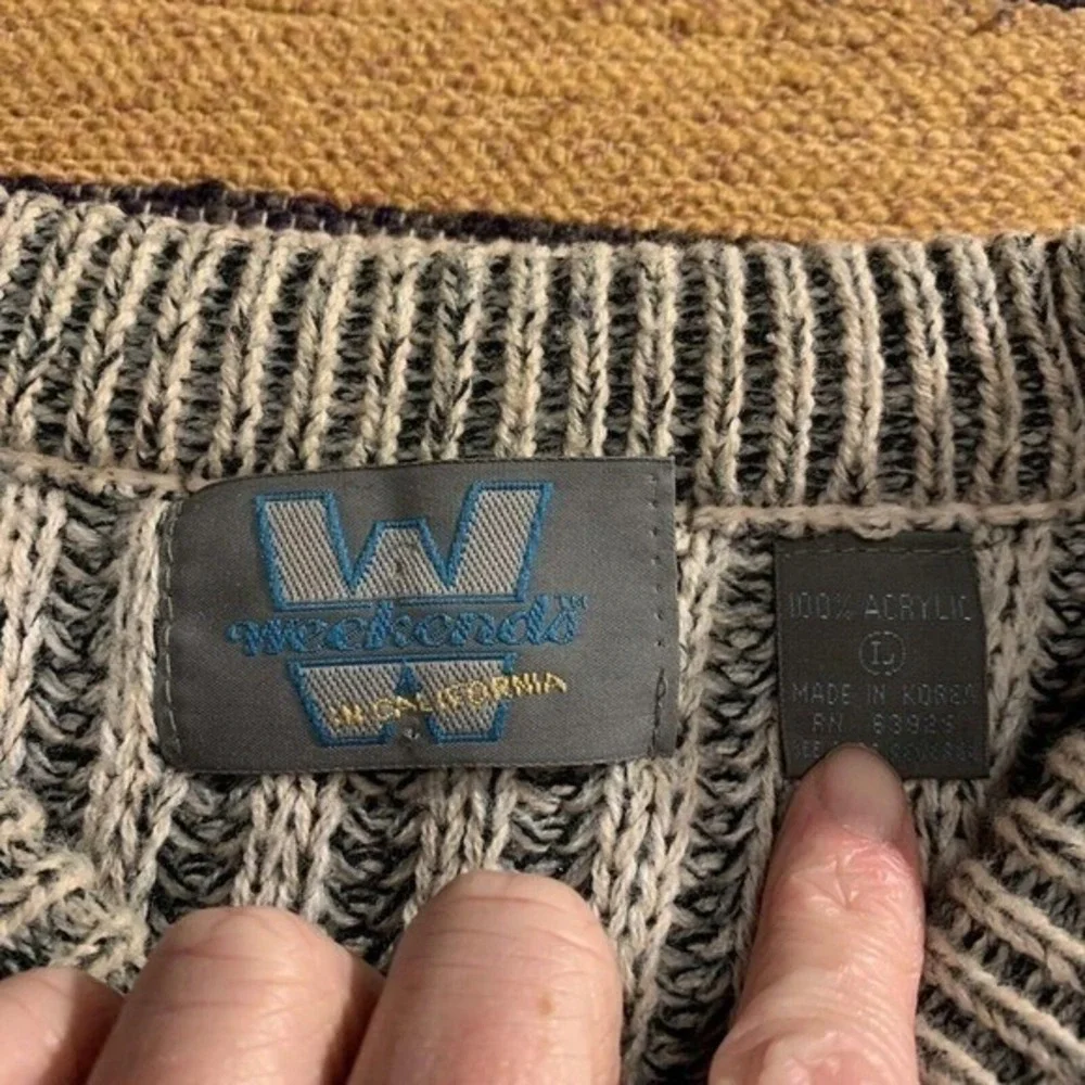 VTG Weekends in California Large Gray Striped Ribbed Knit Sweater Oversized